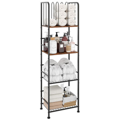 Towel Rack Free Standing 4-Tier M-Shaped Detachable Dividers, Durable Metal Towel Holder, Pool Items Holder, Space-Saving Storage Organizer, Modern Bath Towel Shelf for Bathroom Patent Pending