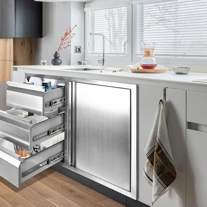 Outdoor Kitchen Drawer Combo, Stainless Steel Sealed Storage Combo with Triple Drawers, Outdoor Kitchen for BBQ Island, Grilling Station, Outside Cabinet (27.8" W x 21.8"D x 19.6" H)（Left Drawer）