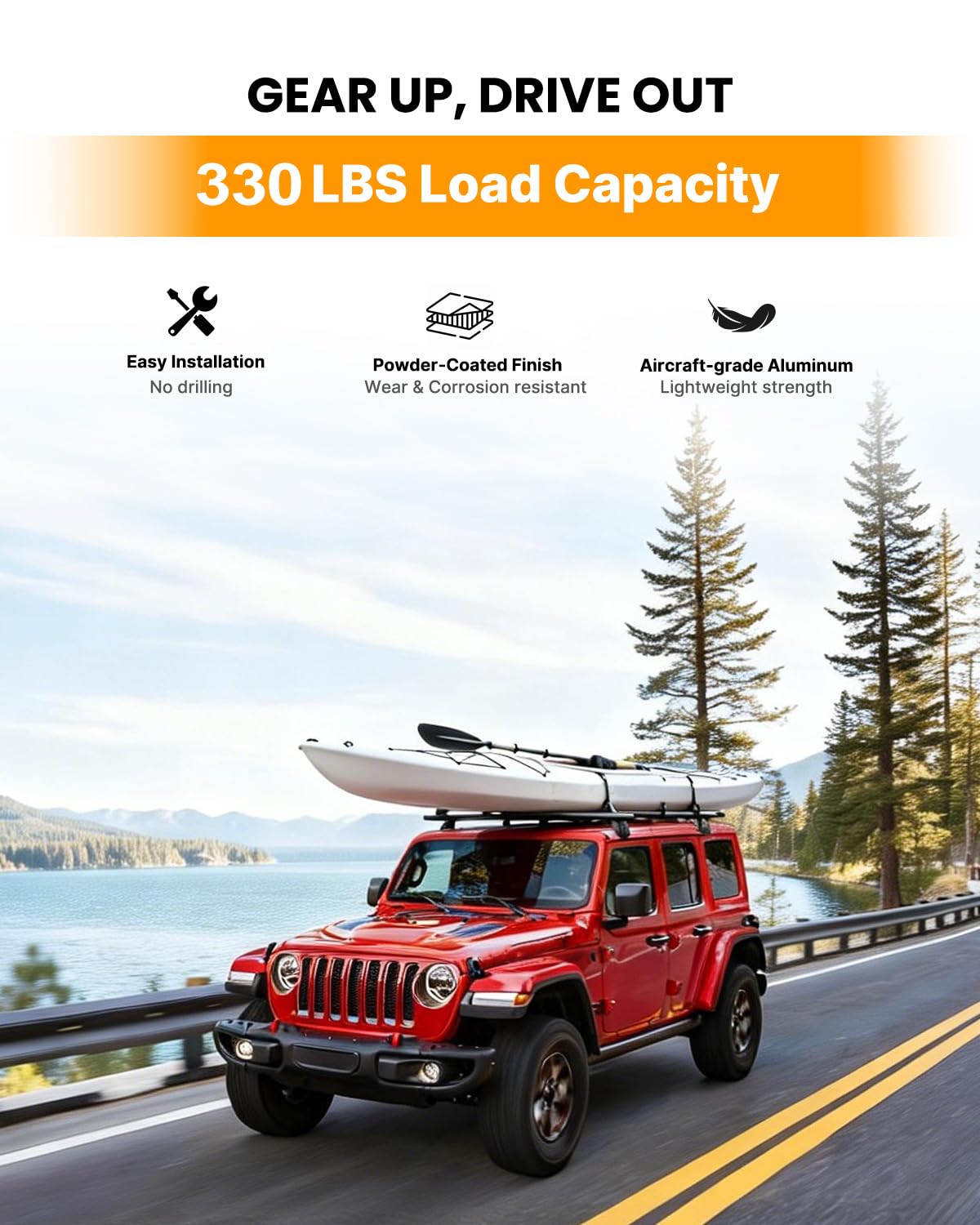 Snailfly 330lb Black Roof Rack Fit for 2007-2026 Jeep Wrangler JK JL Gladiator JT 2&4 Door Cross Bars Crossbars