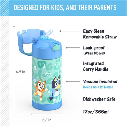 THERMOS FUNTAINER Water Bottle - 12 Ounce Stainless Steel Insulated Kids Bottle - Bluey Design