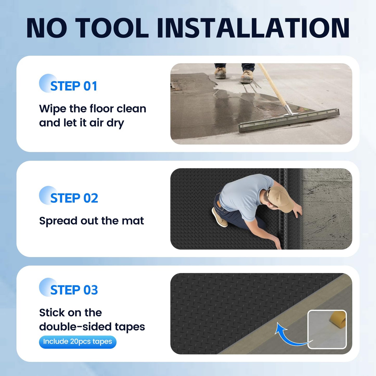 StellarStar 8x25 FT Garage Floor Mat, 2.8mm Thickened PVC Flooring Roll for Under Car, 200 SQFT Diamond Plate Black Garage Mats for Garage, Warehouse, Basement, Factory, Trailer (Include Tapes)