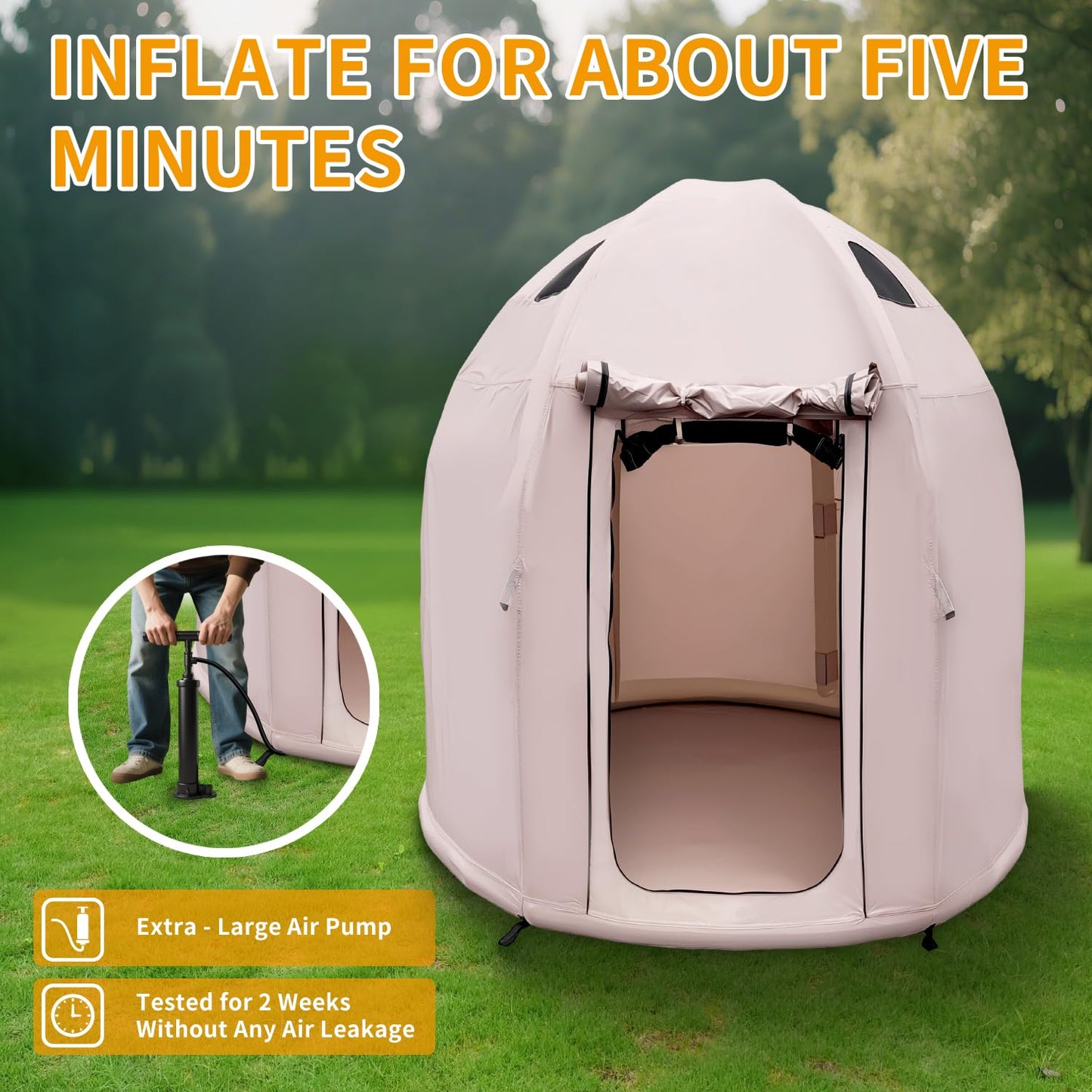 Inflatable Camping Tent with Hand Pump,4 Season Waterproof Outdoor Oxford Blow up 2-4Person with Mesh Windows & Door Tent House. (6.9x6.9 ft)
