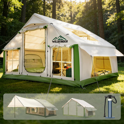 Inflatable Tent with Skylight & Awning, Quick Setup Blow Up Tents with Pump, Hot Tent with Stove Jack, Waterproof Oxford Inflatable House for Camping, Air Glamping Tents for Camping Adult 4-6 Person