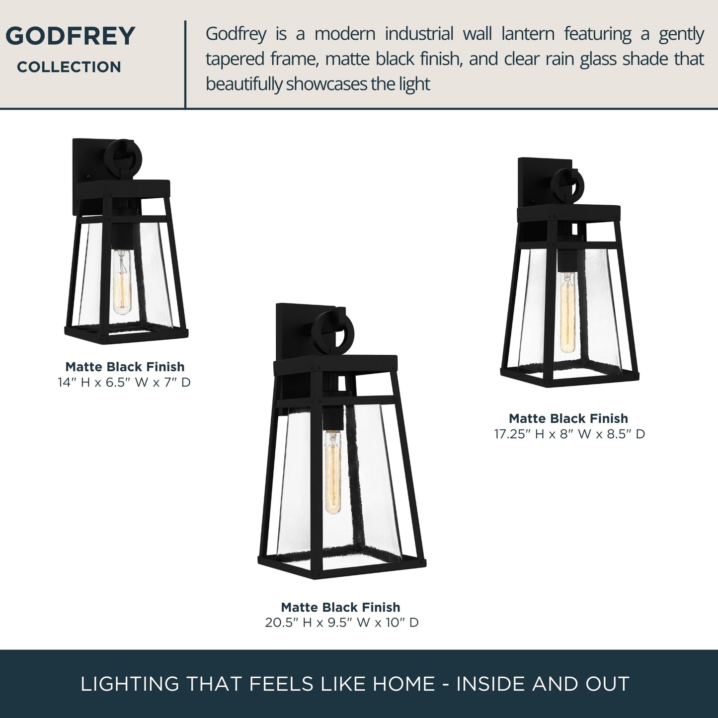 Quoizel Godfrey Outdoor Wall Lantern, Coastal Armour 17 Inch 1-Light Matte Black Transitional Wall Sconce, Clear Rain Glass, 100W, Decorative Outside Lights for Patio, Porch, Garage or Yard