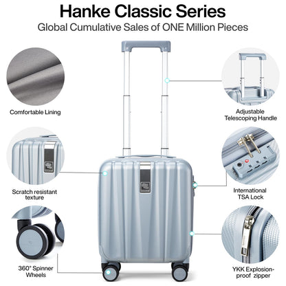 Hanke 14 Inch Underseat Carry On Luggage with Wheels Hard Shell Suitcases Carry On Bag Lightweight Small Mini Suitcase Travel Luggage for Travel（Gray）