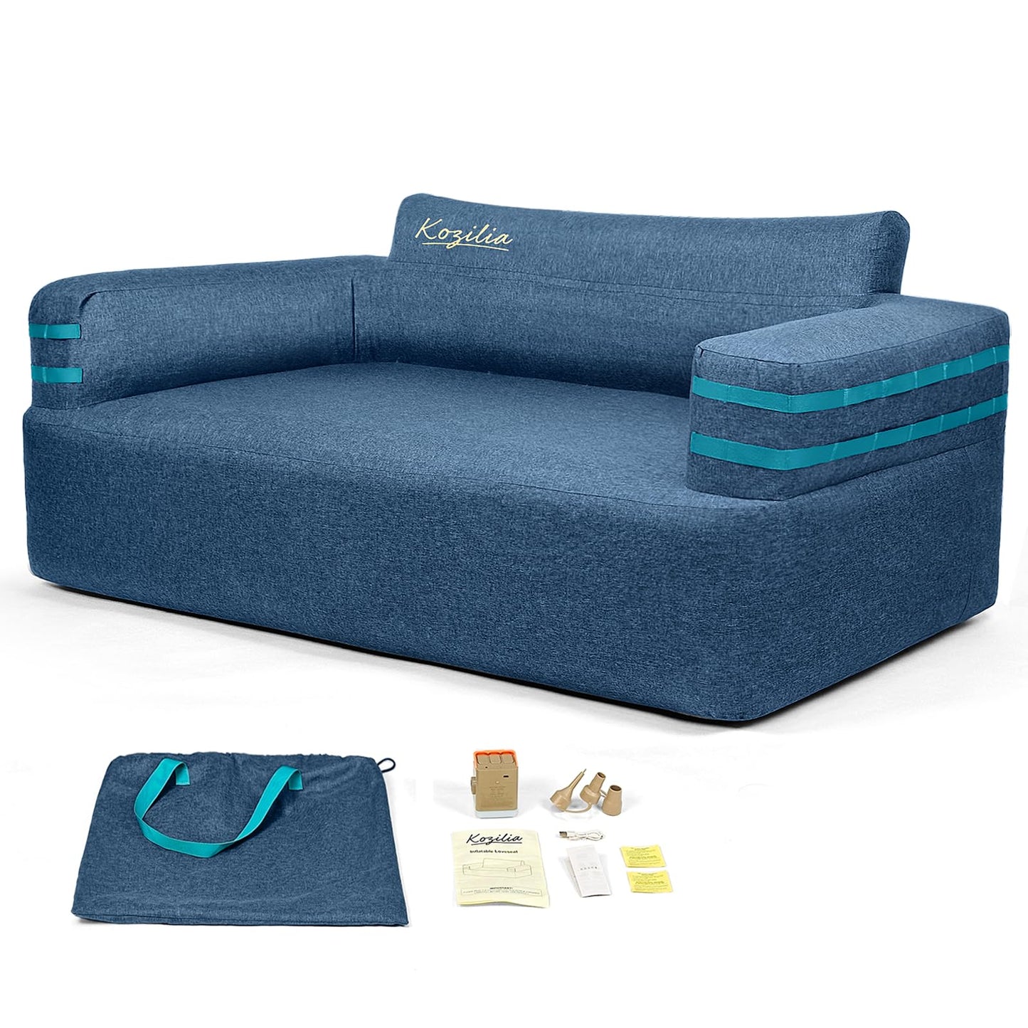 Kozilia Portable Inflatable Sofa with Built-in Pump - Quick Inflation Comfortable and Durable Blow Up Loveseat for Indoor & Outdoor, Living Room, Camping, Apartment, Dorm