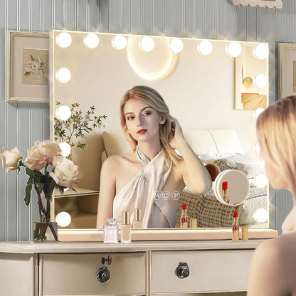 Ratsamee Hollywood Vanity Mirror with Lights, 18 Dimmable Bulbs, 3 Color Lights,Make Up Lighted Mirror, Aluminum Metal Frame, USB Charging Port（32" x 24"）