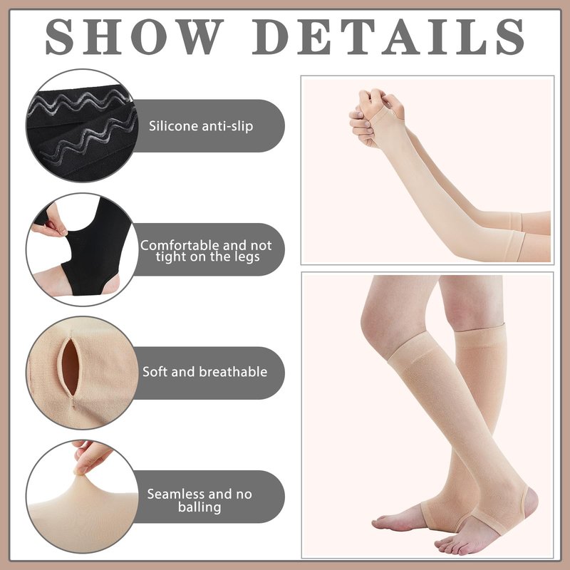 Zoooyawn 4 Pairs Elderly Leg and Arm Skin Protectors Leg Protectors for Thin Skin from Tears Bruise Abrasions (Beige and Gray)(Beige and Black)