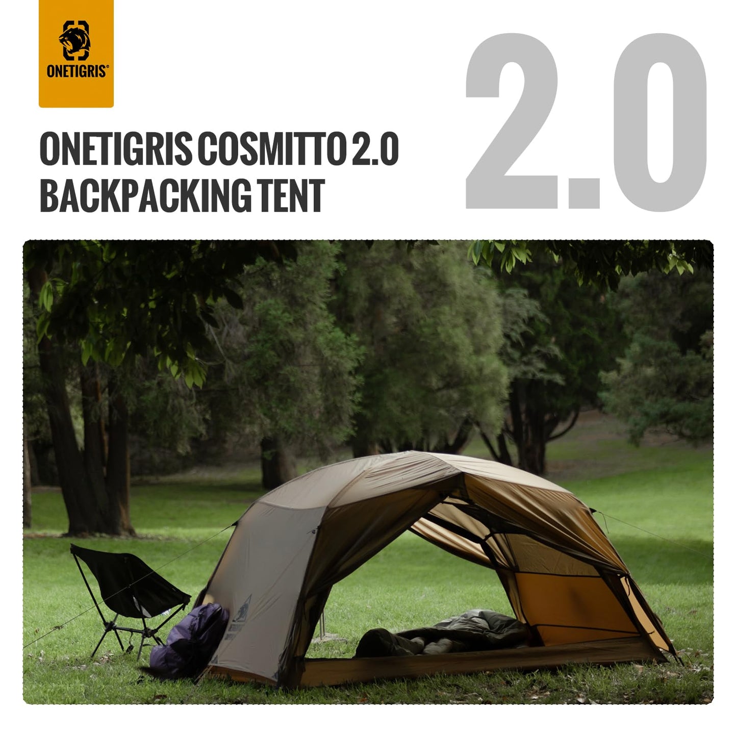 OneTigris COSMITTO 2 Person Backpacking Tent Shelter- Free Standing Lightweight Waterproof 3 Season Camping Tent for Outdoor Hiking Mountaineering