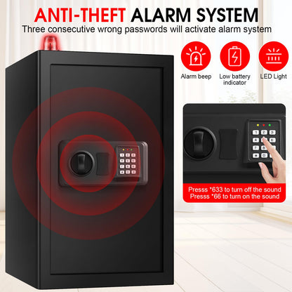5.1 Cuft Large Home Safes Water and Fireproof with Digital Keypad & Key Lock, Fire Security Safes with 3 Removable Shelves, Anti-Pry Safe Box for Money Documents Jewelry, 23.62"H x14.96"W x 12.2"D