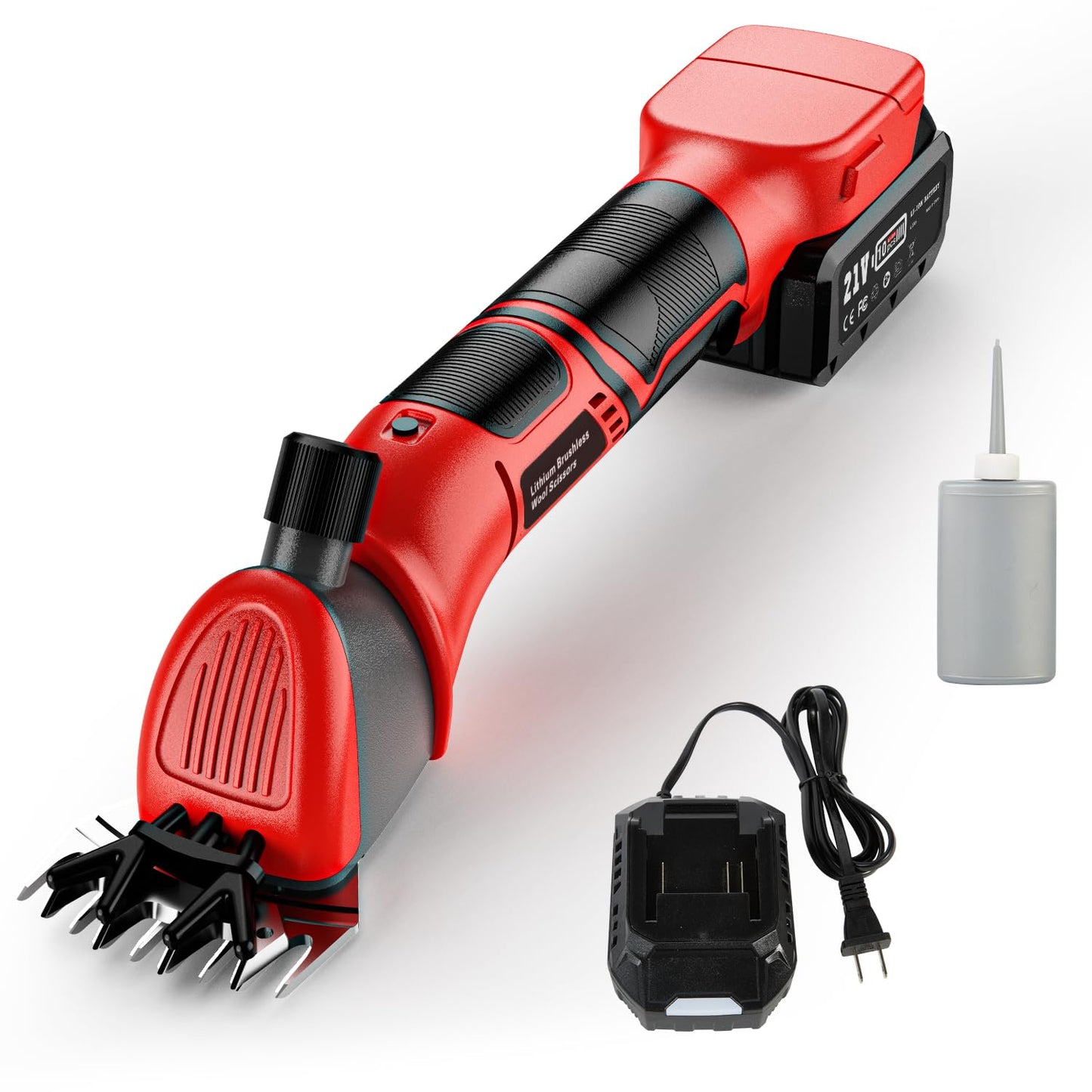 YEACHA Sheep Shears, 20V Horse Clippers Cordless, with 4.0Ah Batteries Brushless Clippers, Heavy Duty Electric Shears, Horse Grooming Kit for Thick Coat Red