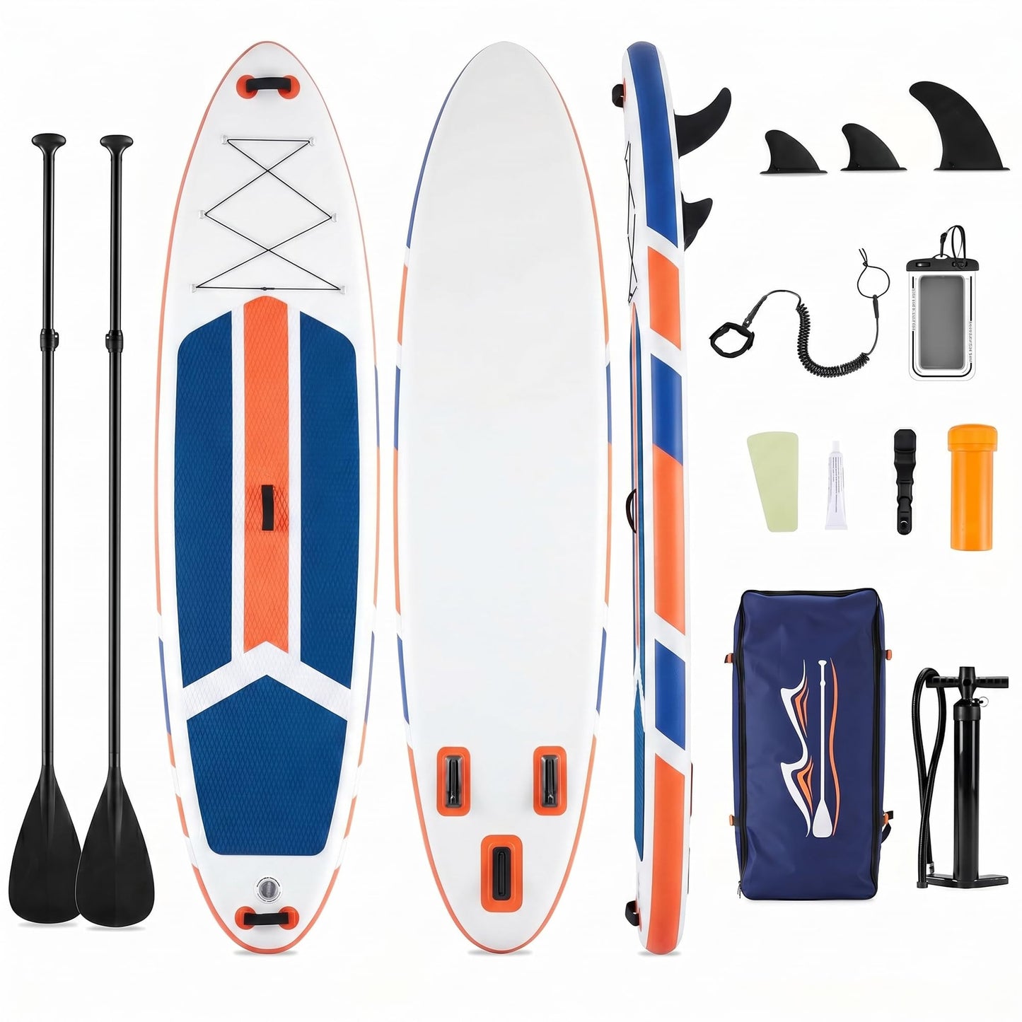 Inflatable Stand Up Paddle Board, 10.5' x 33" x 6" Wide Stable SUP Board with Non-Slip Deck, Heavy Duty Paddle Boards with Complete SUP Kit for Adults & Youths, Blue & Orange