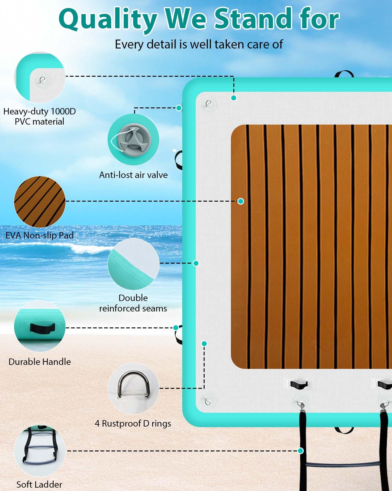 WUHUWOO Inflatable Floating Dock 10 * 6FT Inflatable Platform for Lake Sea Swimming Pool Water Boat Raft Island Floats with Storage Bag