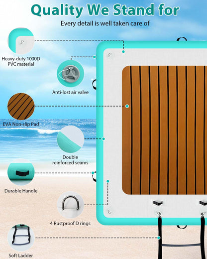 WUHUWOO Inflatable Floating Dock 10 * 6FT Inflatable Platform for Lake Sea Swimming Pool Water Boat Raft Island Floats with Storage Bag