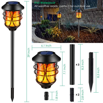 TomCare Solar Outdoor Lights Metal Flickering Flame Torches Waterproof Heavy Duty Pathway Landscape Lighting Dusk to Dawn Auto On/Off for Garden Patio Yard, 4 Pack