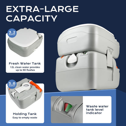 Clirass 5.8-Gallon Portable Toilet: Detachable Waste Tank, Sealing Slide Valve, Carry Handle, Level Indicator - Leak-Proof and Compact for Camping, RV, Boat, and Travel