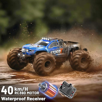 RC Cars 1:14 All Terrain Off-Road RC Truck 4WD Fast Remote Control Car 40 KM/H 4X4 Waterproof Monster Truck with 2×1300mAh Batteries Metal Shocks 6 LED Headlights RTR RC Vehicle