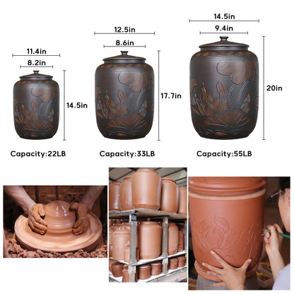 Food Storage Jar Ceramic Rice Jar with Lid 22lb 33lb 55lb Ceramic Rice Container Food Airtight Storage Jars Kitchen Sealed Jar Grain Rice Dispenser for Baking Supplies Cereal Flour Sugar(33lb)