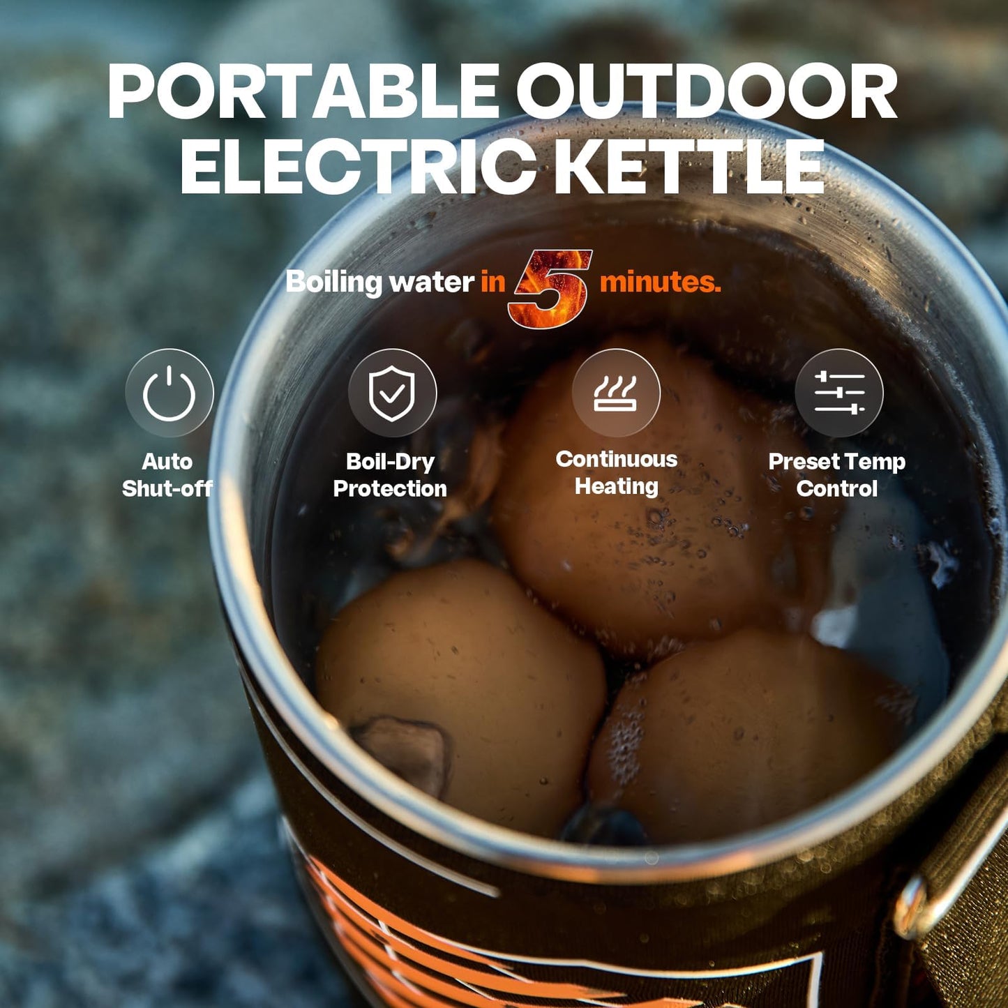 Stoke Voltaics Electric French Press Coffee Maker, 120V Boil Water & Press Coffee 2-in-1, Portable Design for Camping, Travel, 6 Minute Brew Ready