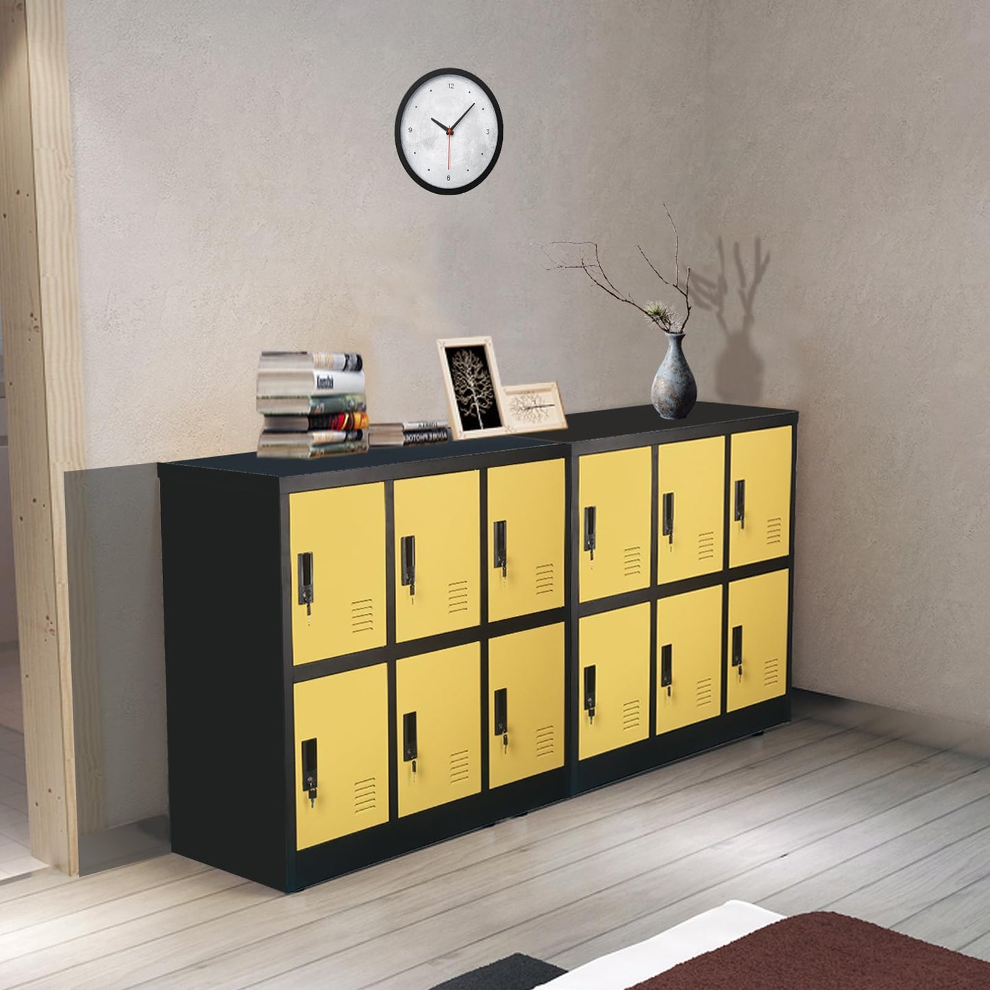 MECOLOR Metal Cabinet with Lock, Lockable Steel Office Cabinets Storage Employee Locker Home Gym (W6D, Yellow)