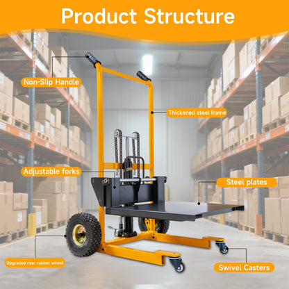 Foldable Hydraulic Material Lift Stacker, 450lbs 35.8" Max Lift, Portable Pallet Truck Dolly w/Swivel Casters, Adjustable Forks, Fork Lift Table Cart, Pallet Jacks & Trucks for Warehouse, Shop