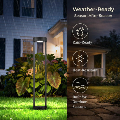 19:30 PM Solar Bollard Lights Outdoor, 24” Tall Stainless Steel & Iron Waterproof Solar Landscape Light for Yard Garden Walkway (4-Pack)
