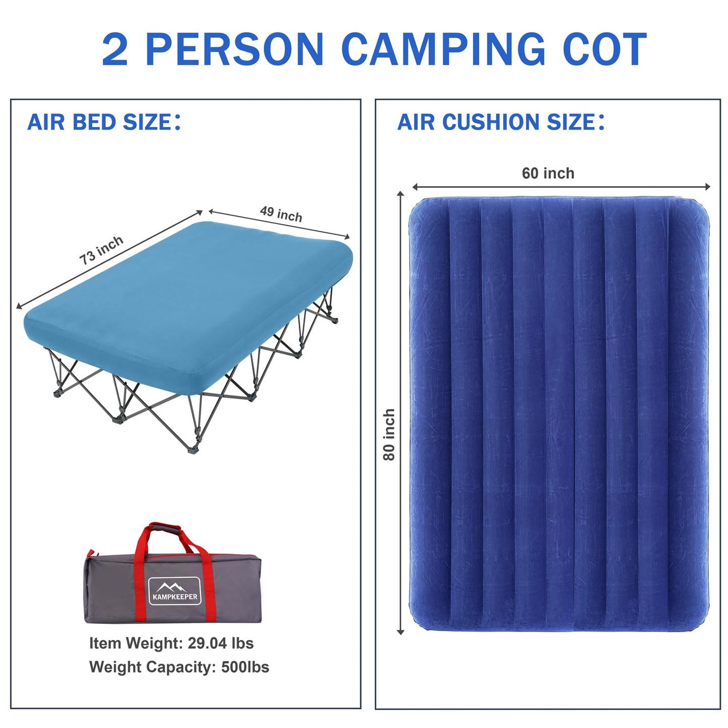KAMPKEEPER Camping Cot,Camping Cots for Adults,Folding Camping Cot with Inflatable Air Mattress and Carry Bag,for Outdoor Travel Camp Beach Vacation (not Included The Airpump)
