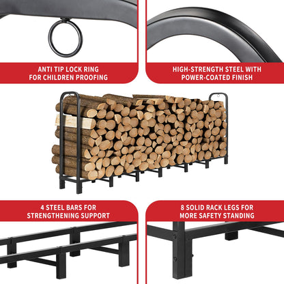 Kendane 8FT Firewood Rack Outdoor with Cover, Heavy Duty Adjustable Firewood log Storage & Holder, Wood Pile Lumber Storage Rack Stacking Outside for Courtyard Patio.