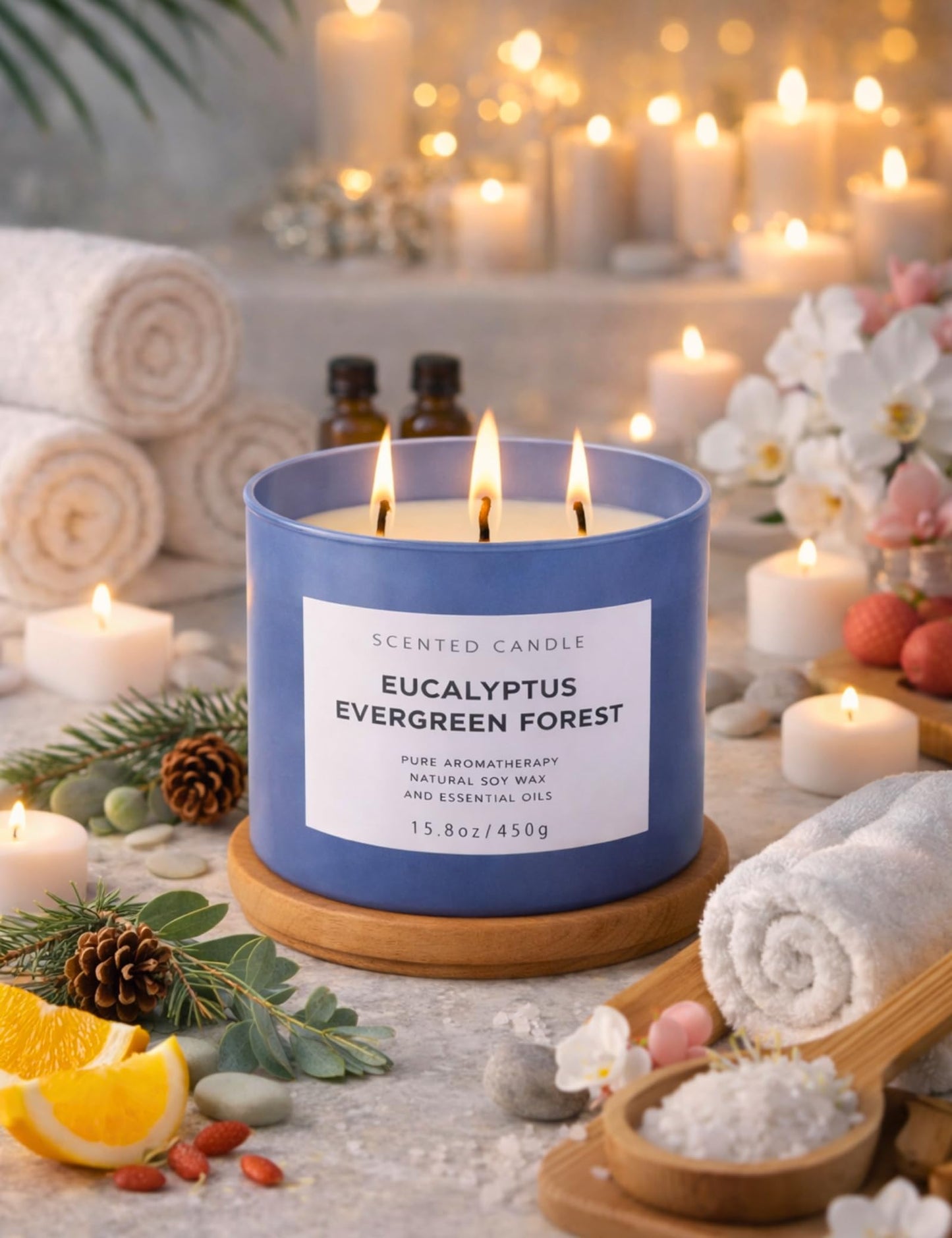 Eucalyptus Evergreen Forest 3-Wick Soy Candle | 15.8 oz Large Scented Candle for Home | Clean Burn Long Lasting | Balsam Fir Fresh Forest Scent | Gift Ready