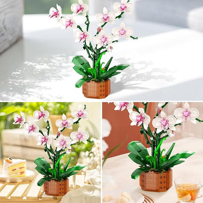 Orchid Flower Building Blocks Set Fake Indoor Flowers Building Set for Home Kitchen Desk Decoration for Adults Ages 18+