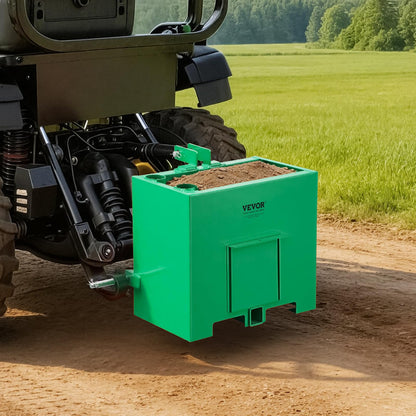 VEVOR Ballast Box, 3-Point Category 1 Tractor Ballast of 800 lbs Capacity, with Standard 2 Inch Hitch Receiver, Heavy-Duty Steel 3.2 ft³ Large Volume Durable Loader Attachment with Sliding Door, Green