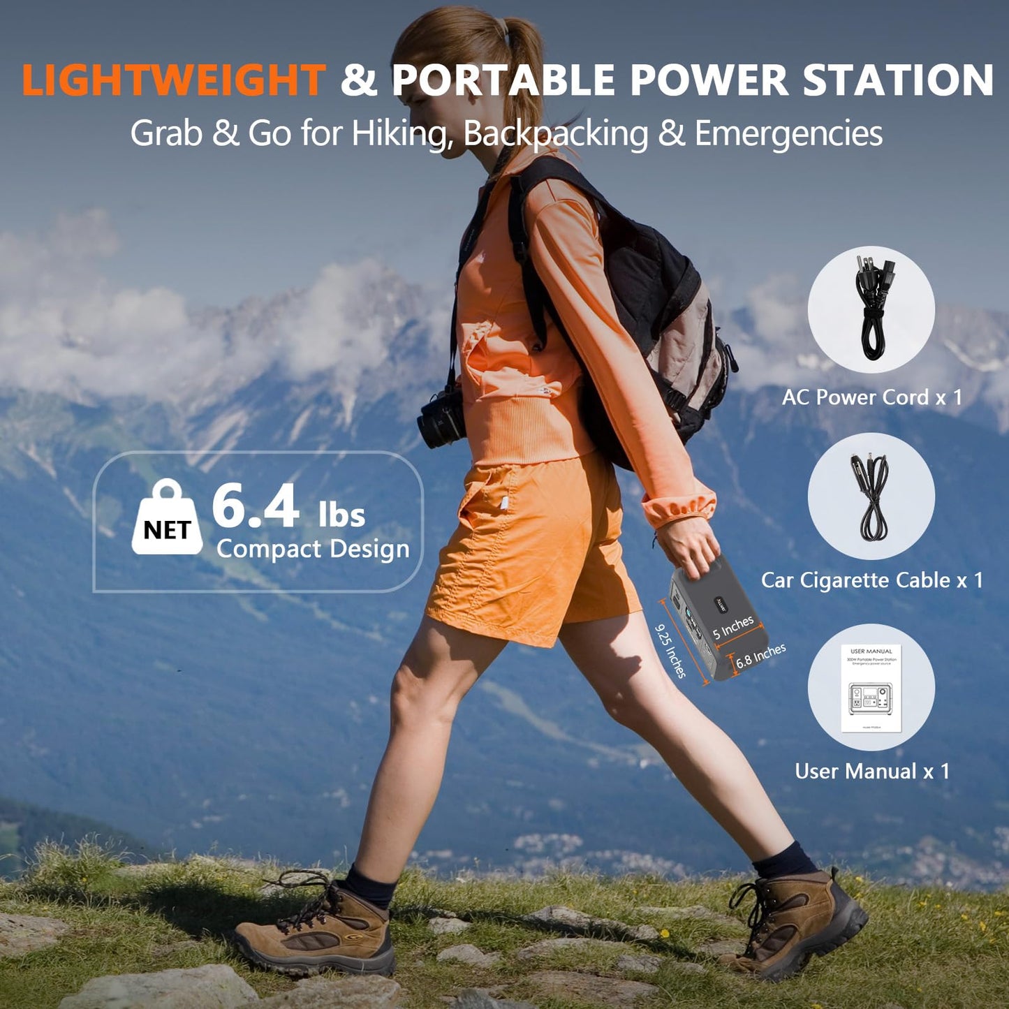 ALLWEI Portable Power Station 300W, 256Wh Solar Generator with 110V Pure Sine Wave AC Outlet,6 Output Ports,Backup LiFePO4 Battery Generator for Camping Outdoor Emergency Home (Solar Panel Optional)
