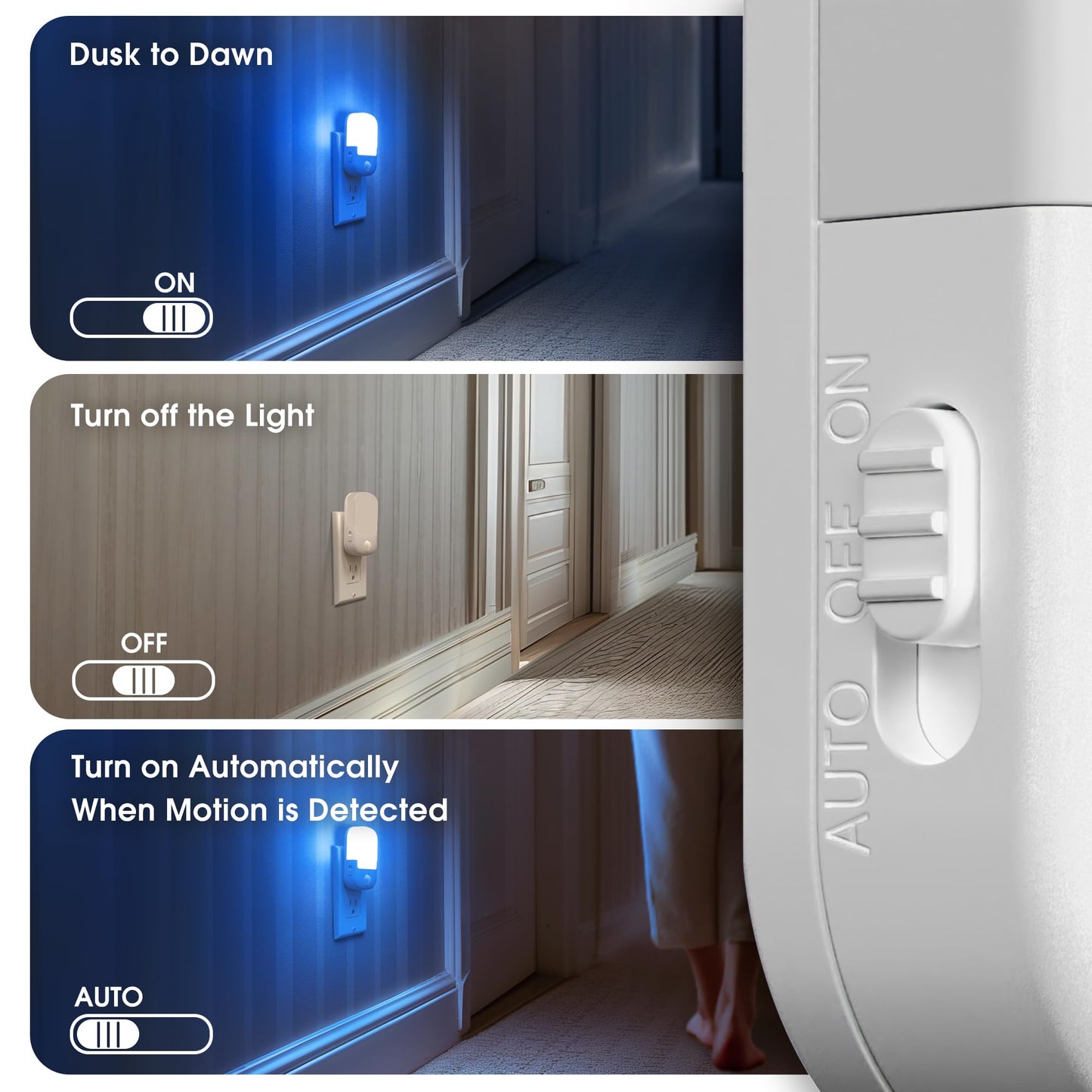 Briignite Night Lights Plug into Wall, Modern LED Night Light Plug in, Dusk to Dawn Sensor, Soft White 3000K, 0-100LM Adjustable Brightness, Dimmable NightLight for Hallway, Bedroom, Stairway, 2 Pack