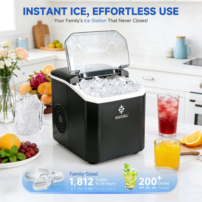 Pocicoll Countertop Ice Maker Machine, 26lbs in 24Hrs, 9 Ice Cubes Ready in 8 Mins, Auto-Cleaning Portable Ice Maker with Basket and Scoop, for Home/Kitchen/Camping/RV (Black)