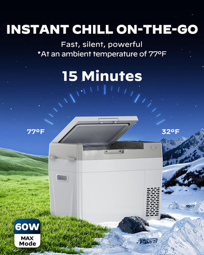 Marsail 12 Volt Refrigerator 12V Car Fridge 32QT Portable Freezer Compressor Cooler -4°F68°F, 12/24V DC 110~240 Volt AC, for Camping Travel Truck RV, Home Efficient Cooling & Large Capacity, Grey