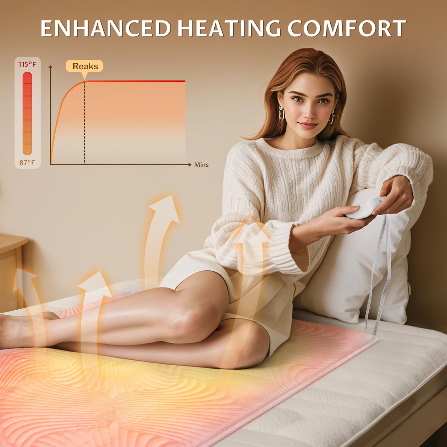 King Size Electric Heated Mattress Pad - Bed Warmer with Memory & Preheat Functions, 12 Heat Settings Dual Control for 1-12 Hours Auto Off, Lighted Button
