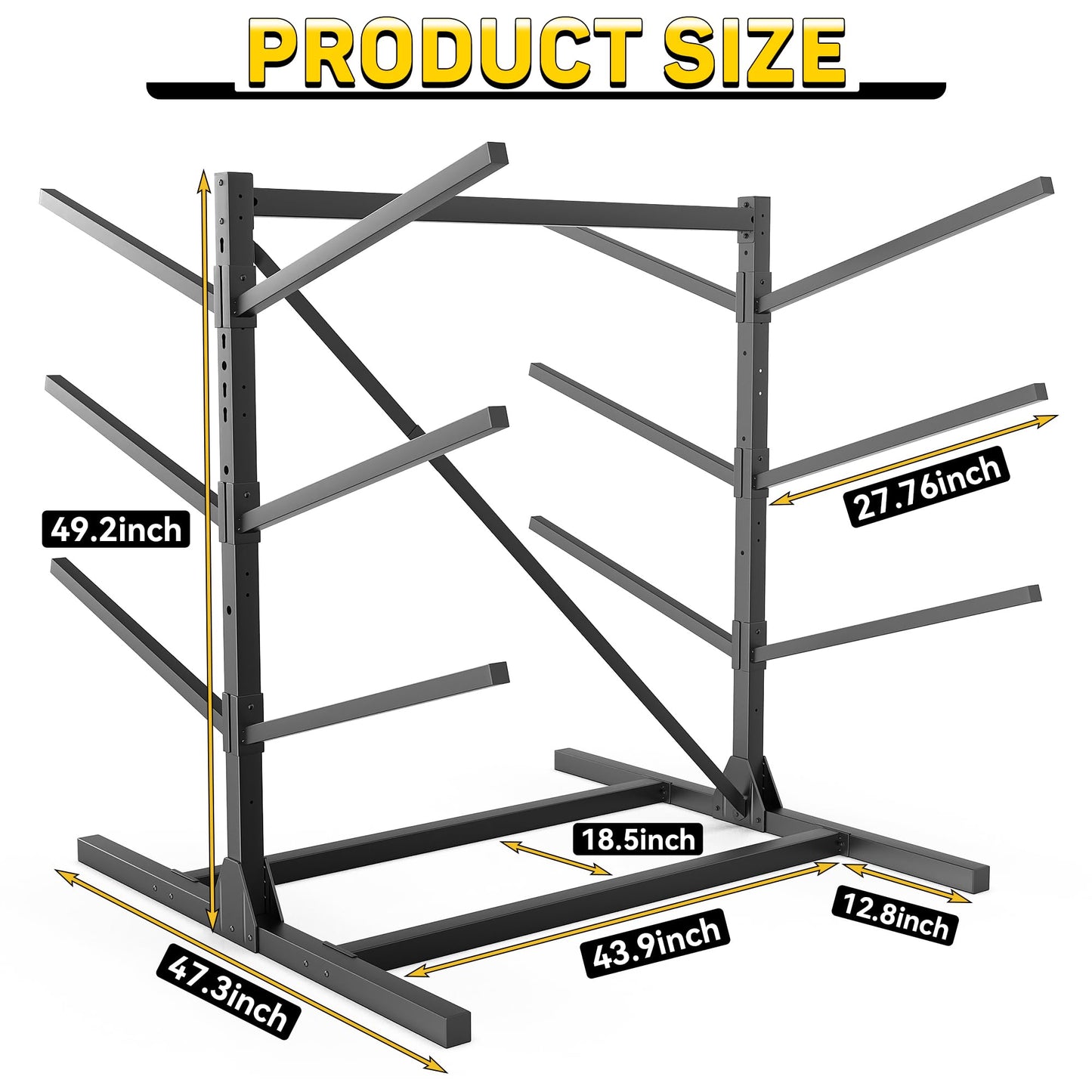 Ultrawall Freestanding Kayak Storage Rack for Garage, Heavy-Duty Adjustable 3-Tier Kayak Stand Holds 6 Kayaks, Canoes & Paddle Boards, 660 lbs Capacity