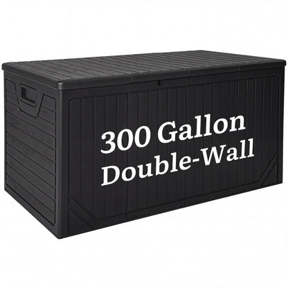 YITAHOME XXL 300 Gallon Extra Large Outdoor Deck Box, Lockable Resin Double-Wall Storage Box and Waterproof Patio Furniture Bin for Garden Tools & Pool Accessories, Black