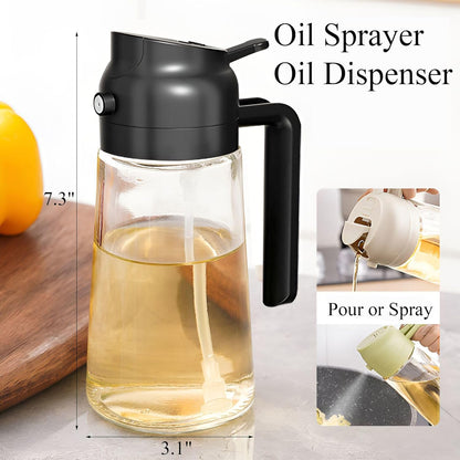 Olive Oil Sprayer Mister - Premium 17oz Glass Dispenser Bottle for Cooking, Baking & Grilling | Black
