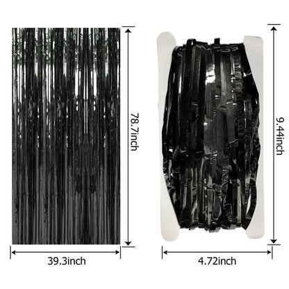 10 Pack Foil Curtain Backdrop Black Metallic Tinsel Foil Fringe Curtains Photo Booth Props for Birthday Wedding Engagement Baby Shower Bachelorette Christmas Holiday Celebration Party