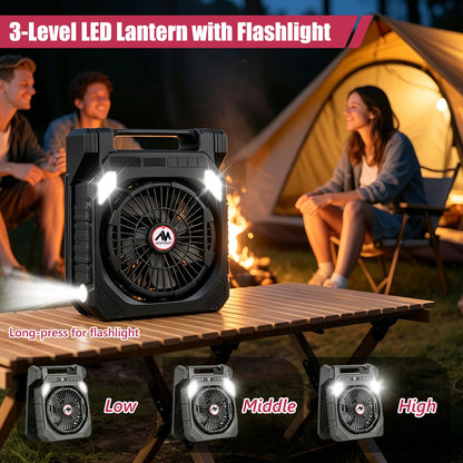 AYAMAYA 2 Pack Camping Fans, 26000mAh Solar Fan with LED Lantern with 180° Oscillation, 4 Speed, 40000mAh Rechargeable Fan for Camping