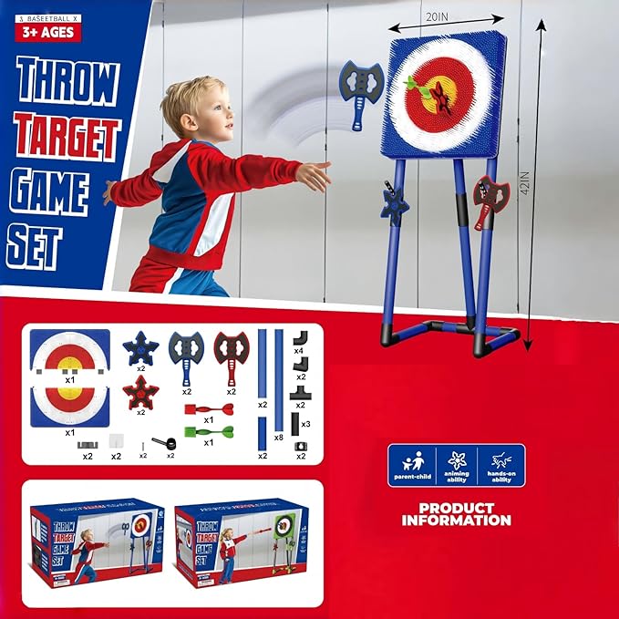 Axe Throwing Game for Backyard - 2-in-1 Axe Throwing Target Set with 4 Throwing Axes &amp 6 Darts - Easy to Carry Axe Throwing Target Game for Family &amp Adults - Carnival Games &amp Outdoor Indoo