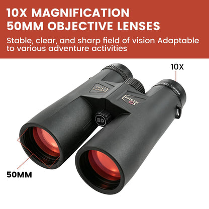 ED 10x50 Professional Binoculars for Adults High Powered, Fully Multi-Coated Lenses, Super Bright BAK4 Prism Waterproof Compact Binoculars for Bird Watching Hunting Stargazing Hiking Cruise Travel
