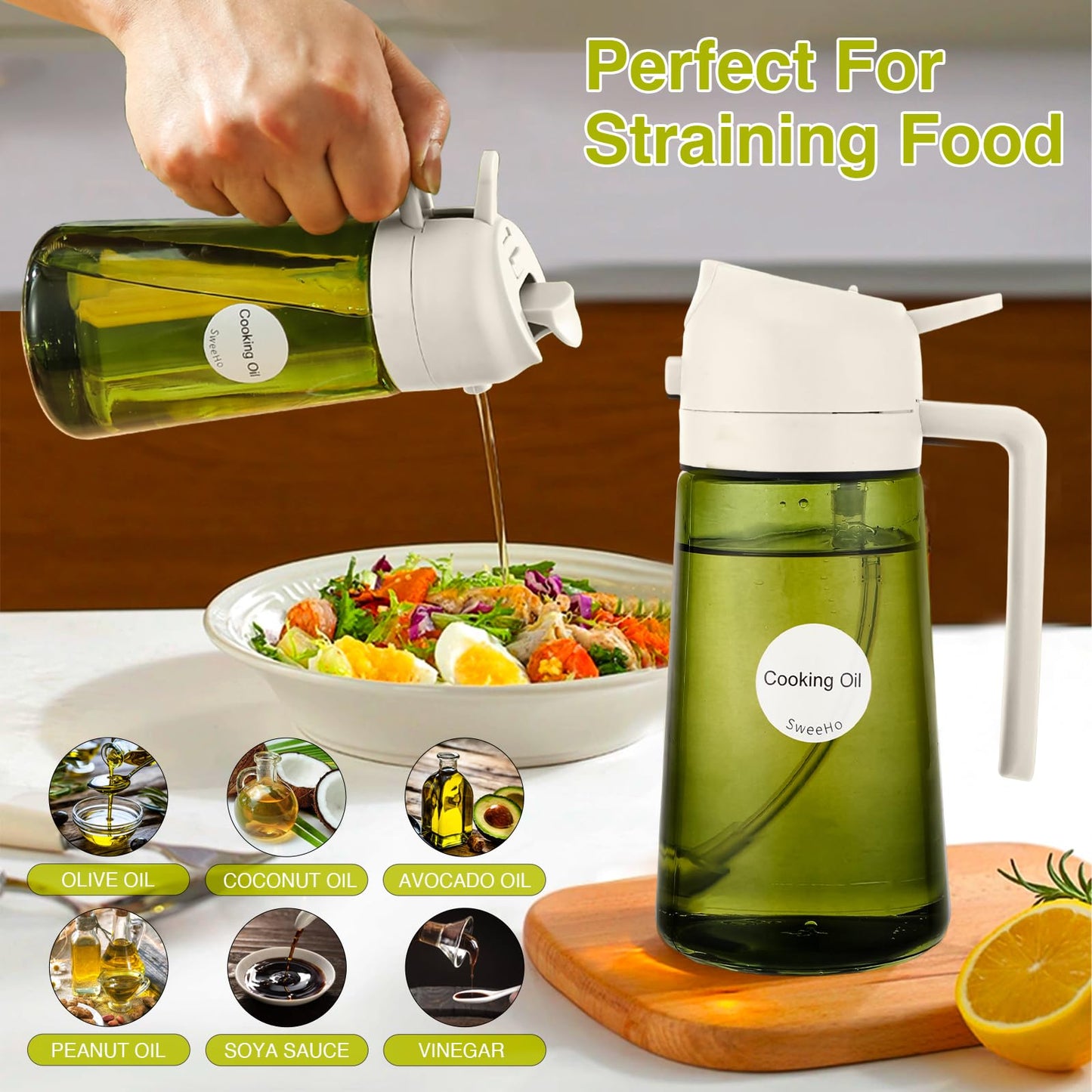 Oil Sprayer for Cooking, 2 In 1 Oil Dispenser and Oil Sprayer (Black+Dark Brown)