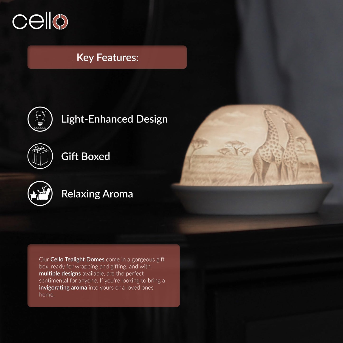 Cello Porcelain Tealight Holder Dome - Giraffe Design with 3D Projection Image & Loving Message Scented Unscented LED Lights Candle Wax Warmer Mom Nanny Birthday Gifts Ornament Home Easter Present