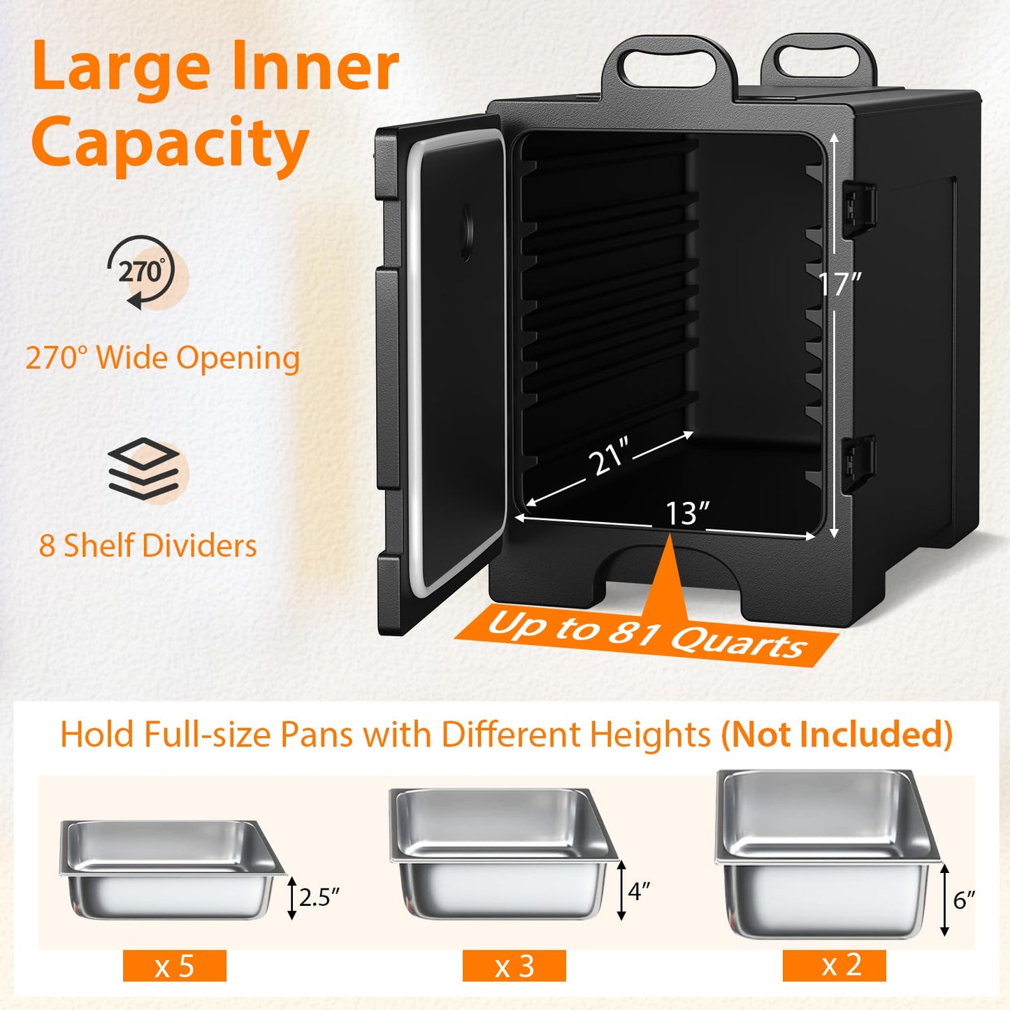 COSTWAY Catering Food Warmers, Hot Boxes Catering for 5 Full-Size Pan, 81 Quart Capacity, Stackable Design, Handles, Portable Insulated Food Carrier for Family Gathering, Canteen, Restaurant