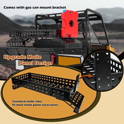 TOPOWN UTV Overbed Cargo Rack with Adjustable Mounting Brackets Accommodate Bed Rail Widths from 39.7”-56.3”(Inside Width), Molle Panel Sides UTV Bed Racks with Tool Clamps and Gas Can Mount