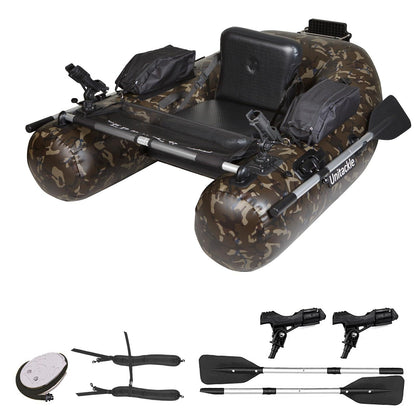 UNITACKCLE Inflatable Fishing Float Tube, Belly Boat Fishing with Storage Bags, Adjustable Straps, Pump, Fish Ruler, 2 Paddle, 2 Rod Holders, Motor Bracket Float Tube for 330 LBS Load Capacity