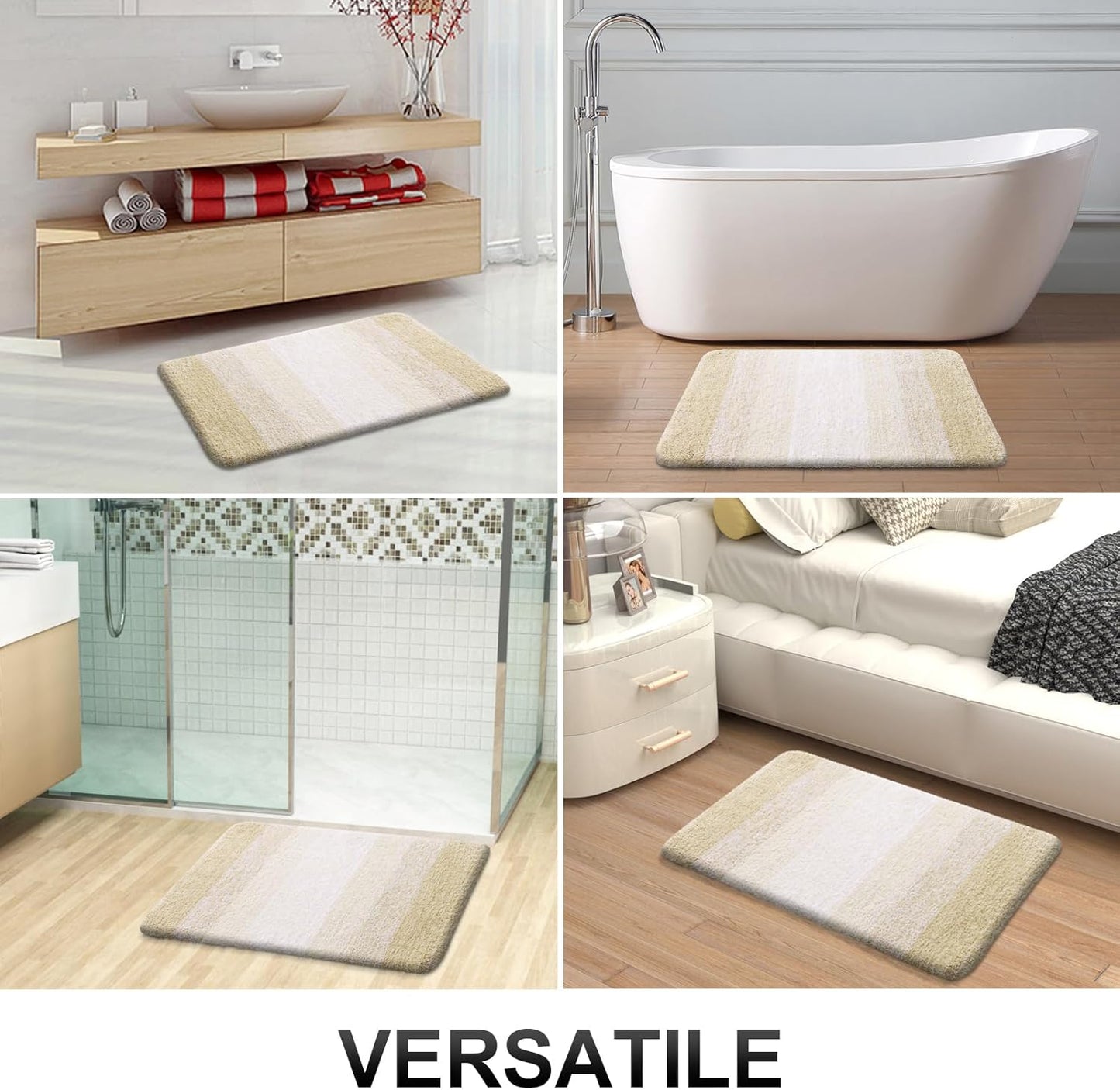 OLANLY Small Bathroom Rugs - Extra Soft Microfiber Mat 24x16 | Quick Dry & Washable, Light Beige