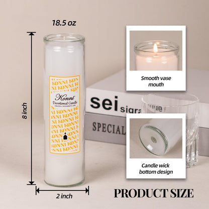 KONNI 2x8 Inch White Pillar Candles in Glass Set of 3, Devotional Prayer Candle, Unscented Religious Candles, 105 Hours Emergency Long Burning, Ideal for Memorials, Vigil, Blessing